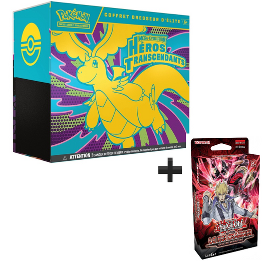 PRECO Pack : 1 coffret dresseur élite ETB Heros transcendant ME2.5 fr + Deck Yugiohjack atlas